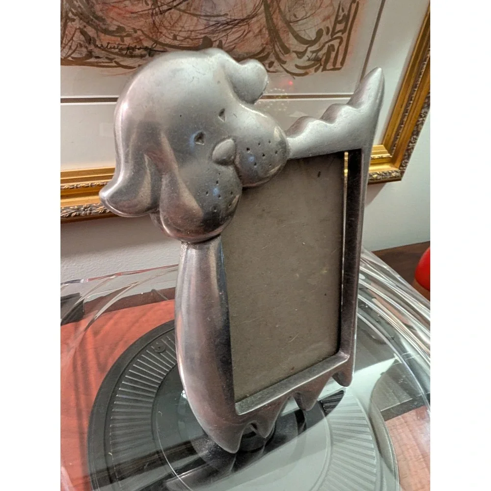 Vintage Silver Pewter Tone Puppy Dog Novelty Photo Frame 3x4.5 photo